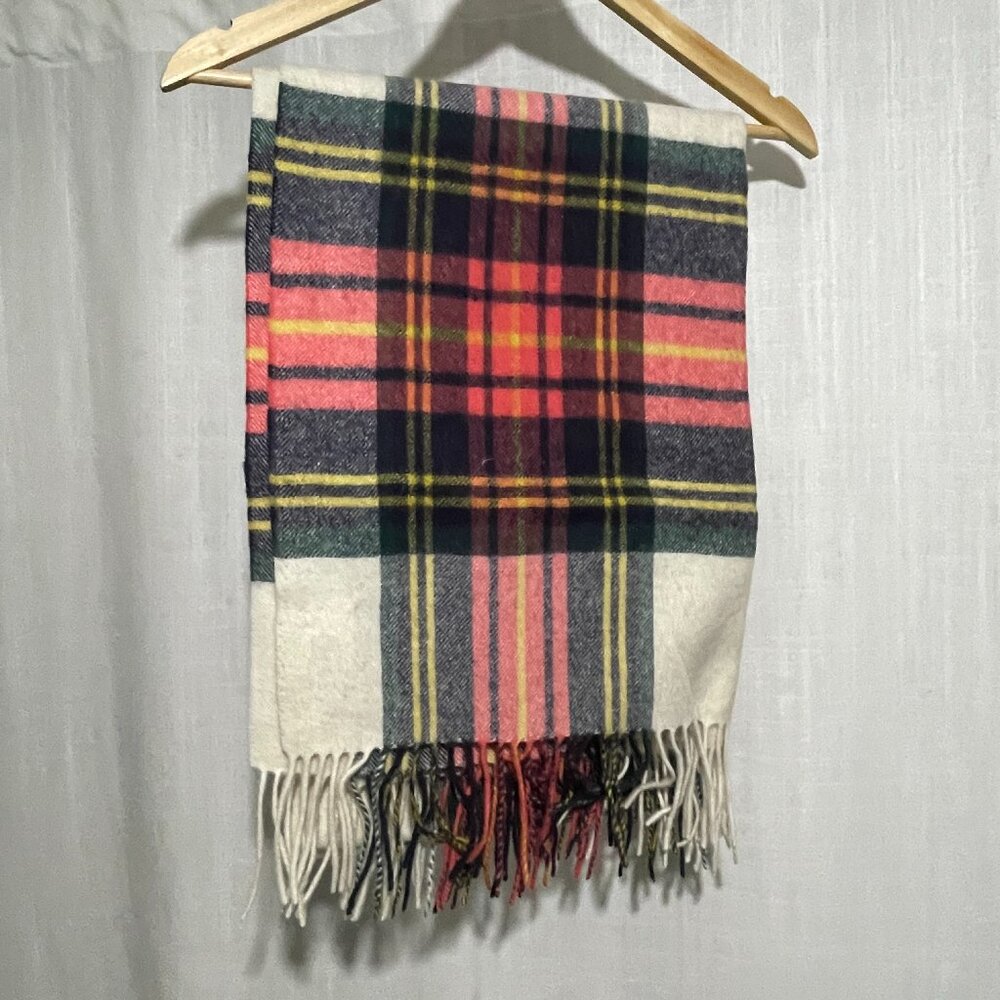 J.Crew classic red white and green plaid 100% wool scarf